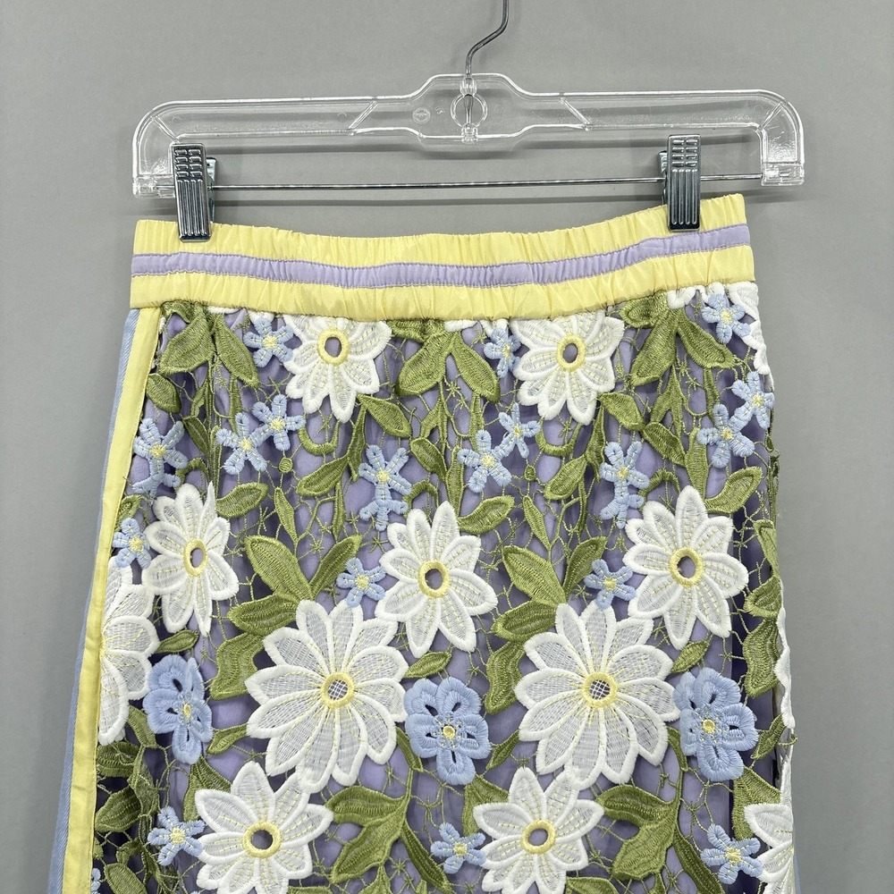 Current Air Skirt Womens Small Multicolor Floral Lace Embroidered Midi Lined - Picture 2 of 11